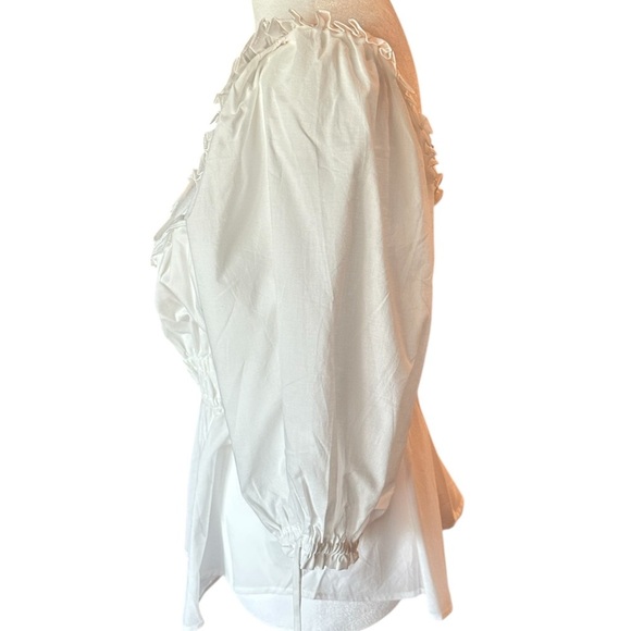 Hale Bob White Puff Sleeve Smocked Peplum Blouse - Picture 4 of 5